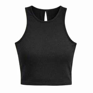 Material Girl Black Cropped Tank High Neck Keyhole Back Top